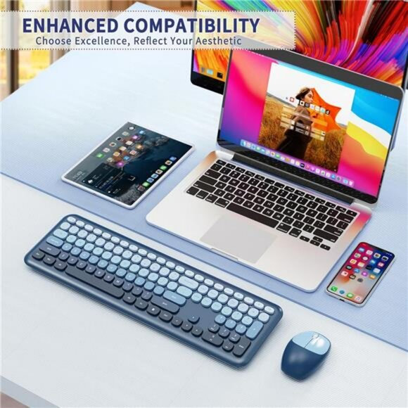 Wireless retro typewriter keyboard and mouse combo full size ergonomic pc office - Picture 7 of 8